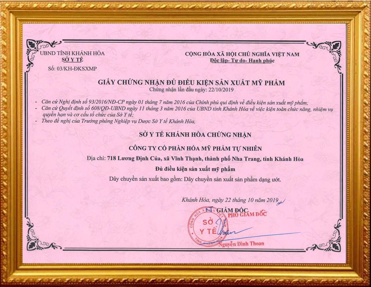 1. GIẤY CHỨNG NHẬN ĐỦ DK SX MỸ PHẨM