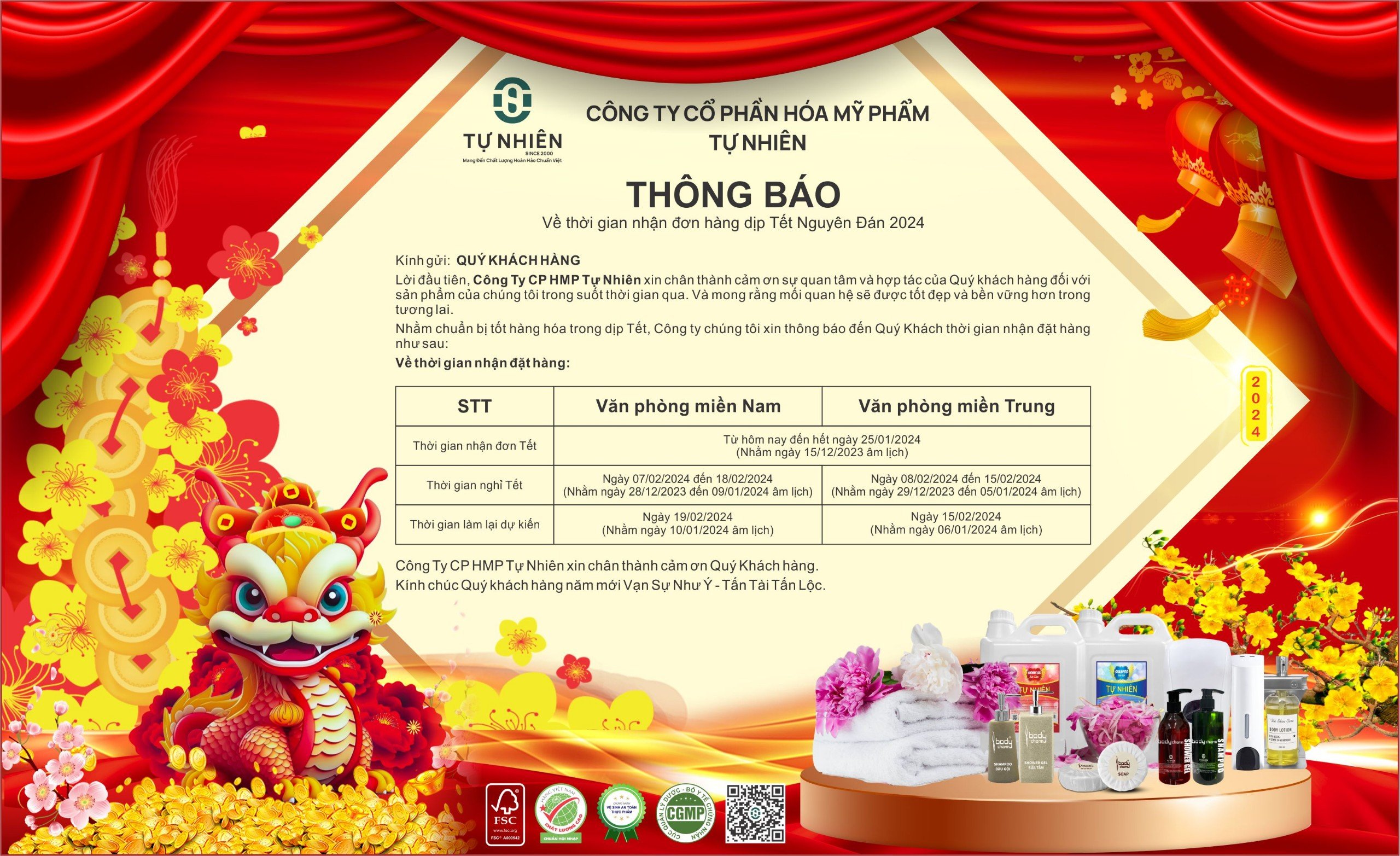 Thông báo nghỉ Tết Miền Trung